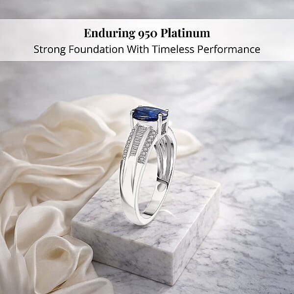 Rhapsody AAAA Ceylon Blue Sapphire Diamond Line Ring In 950 Platinum 1.60 Ctw