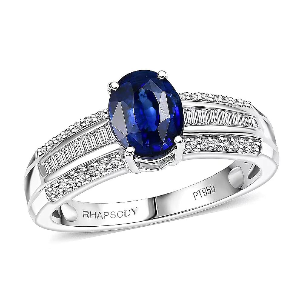 Rhapsody AAAA Ceylon Blue Sapphire Diamond Line Ring in 950 Platinum 1.60 ctw