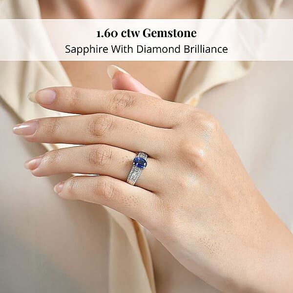 Rhapsody AAAA Ceylon Blue Sapphire Diamond Line Ring In 950 Platinum 1.60 Ctw