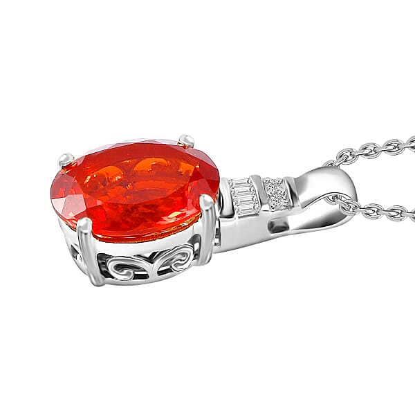 Rhapsody AAAA Crimson Fire Opal And E-F VS2 Diamond 3.33 Ctw Pendant Necklace 20 Inches In 950 Platinum (Del. In 10-12 Days)