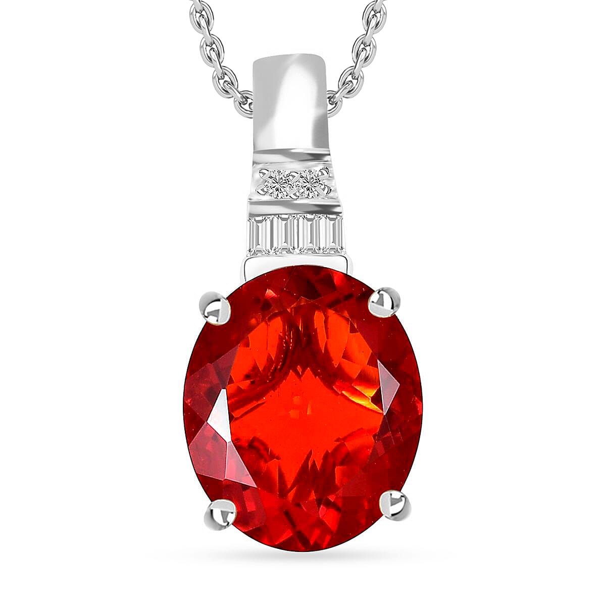 Rhapsody AAAA Crimson Fire Opal and E-F VS2 Diamond 3.33 ctw Pendant Necklace 20 Inches in 950 Platinum (Del. in 10-12 Days)
