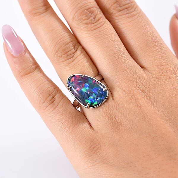 Rhapsody AAAA Elysian Opal Triplet 9.40 Ctw Solitaire Ring In 950 Platinum
