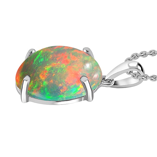 Rhapsody AAAA Ethiopian Welo Opal 5.00 Ctw Solitaire Pendant Necklace 20 Inches In 18K White Gold (Del. In 10-12 Days)