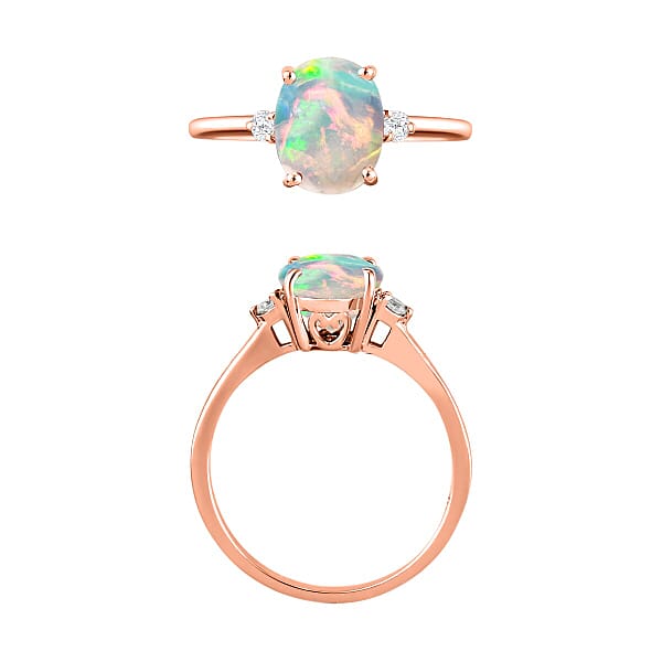 Rhapsody AAAA Ethiopian Welo Opal And E-F VS2 Diamond Ring In 18K Rose Gold 1.30 Ctw (Del. In 10-12 Days)