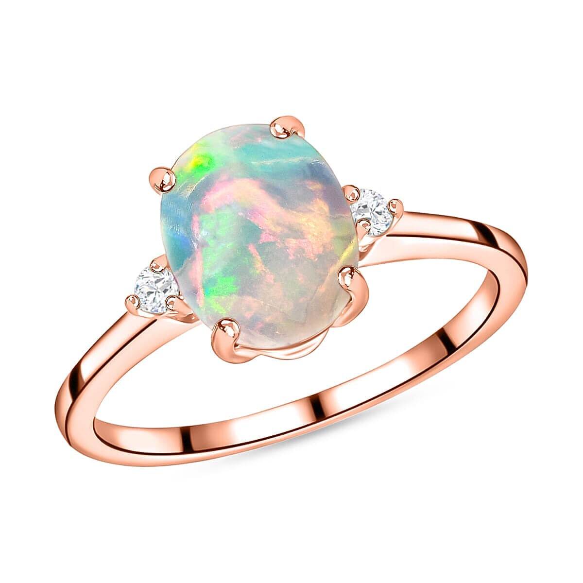 Rhapsody AAAA Ethiopian Welo Opal and E-F VS2 Diamond Ring in 18K Rose Gold 1.30 ctw (Del. in 10-12 Days)