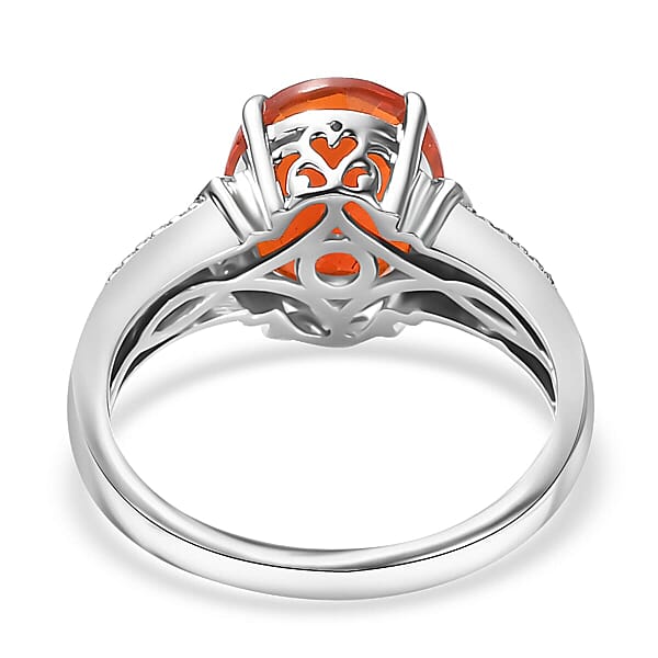 Rhapsody AAAA Fire Opal And E-F VS White Diamond 3.15 Ctw Ring In 950 Platinum 6.75 Grams