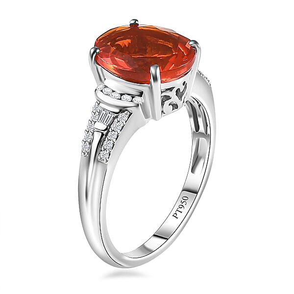 Rhapsody AAAA Fire Opal And E-F VS White Diamond 3.15 Ctw Ring In 950 Platinum 6.75 Grams