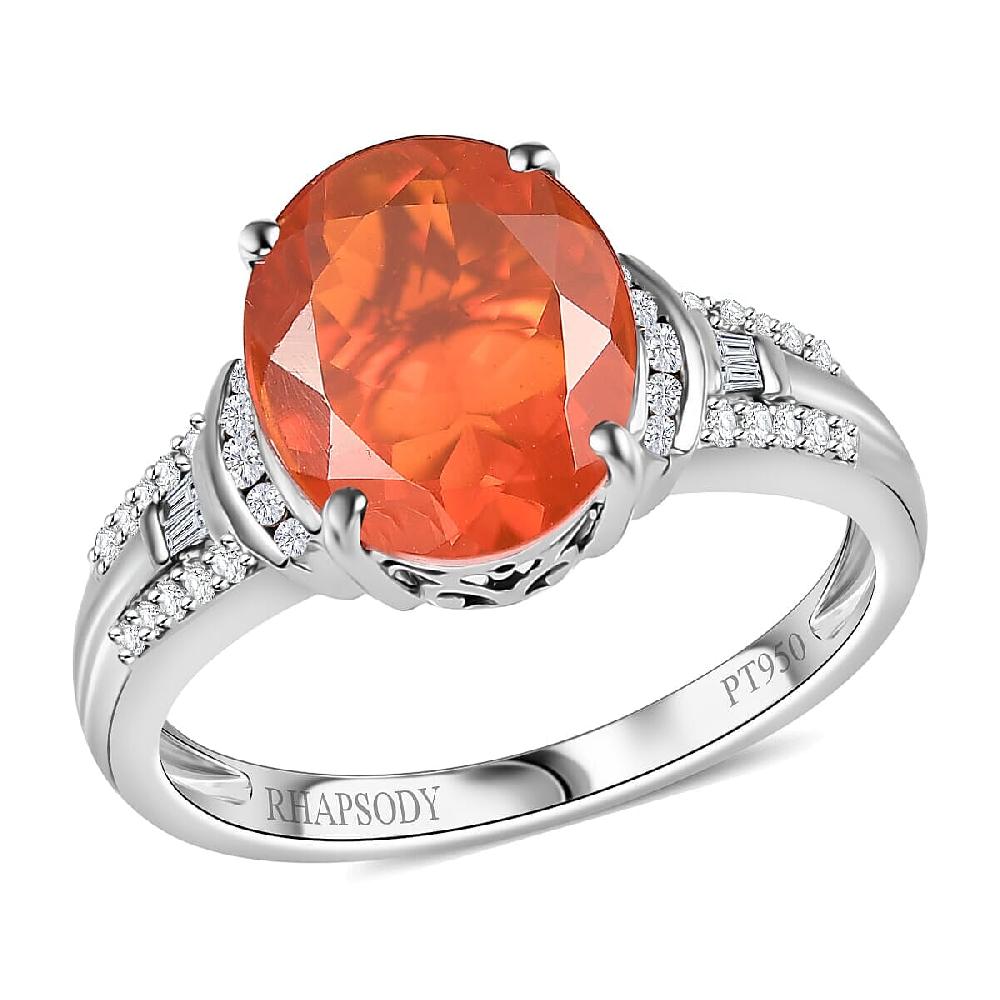 Rhapsody AAAA Fire Opal and E-F VS White Diamond 3.15 ctw Ring in 950 Platinum 6.75 Grams