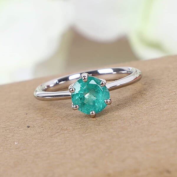 Rhapsody AAAA Kagem Zambian Emerald 1.00 Ctw Solitaire Ring In 950 Platinum 4.40 Grams