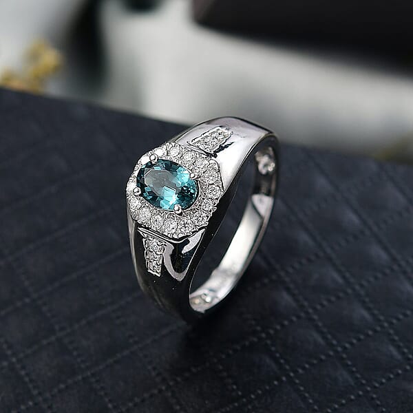 Rhapsody AAAA Lagoon Tourmaline Diamond Heart Men's Ring In 950 Platinum 1.35 Ctw