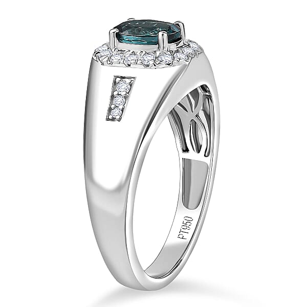 Rhapsody AAAA Lagoon Tourmaline Diamond Heart Men's Ring In 950 Platinum 1.35 Ctw