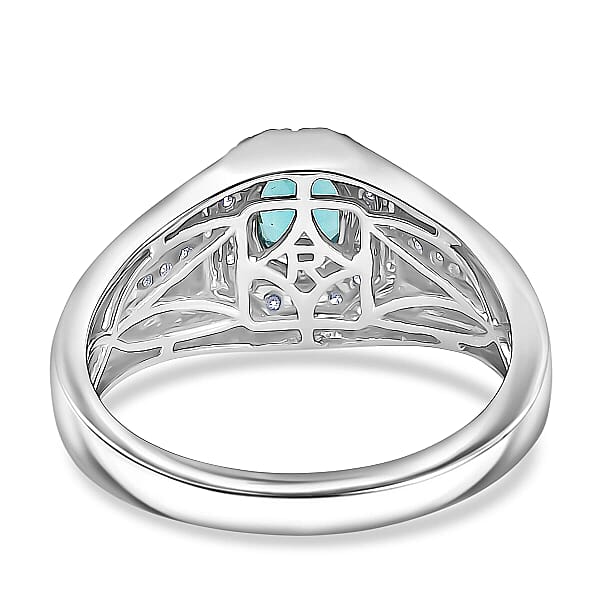 Rhapsody AAAA Lagoon Tourmaline Diamond Heart Men's Ring In 950 Platinum 1.35 Ctw