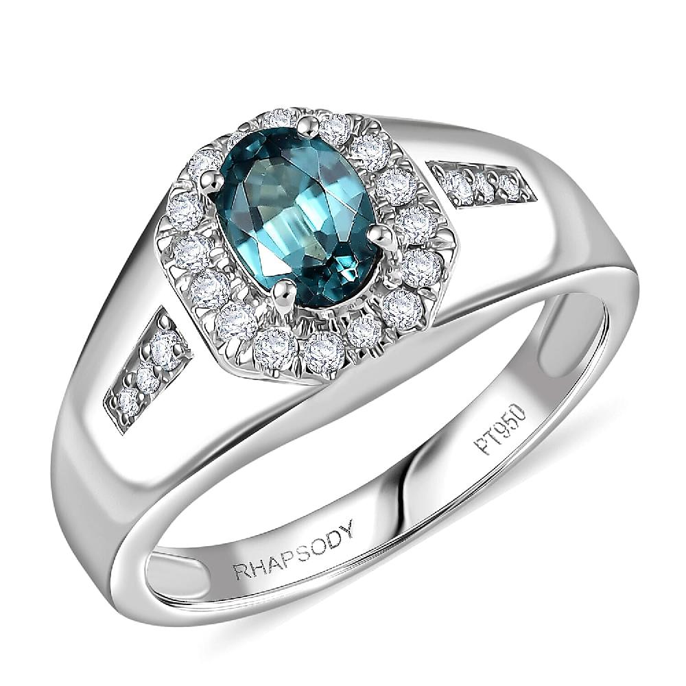Rhapsody AAAA Lagoon Tourmaline Diamond Heart Men's Ring in 950 Platinum 1.35 ctw
