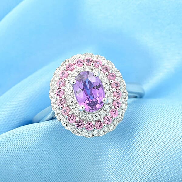 Rhapsody AAAA Madagascar Purple Sapphire And Pink Spinel And E-F VS Diamond 1.60 Ctw Ring In 950 Platinum 8.60 Grams
