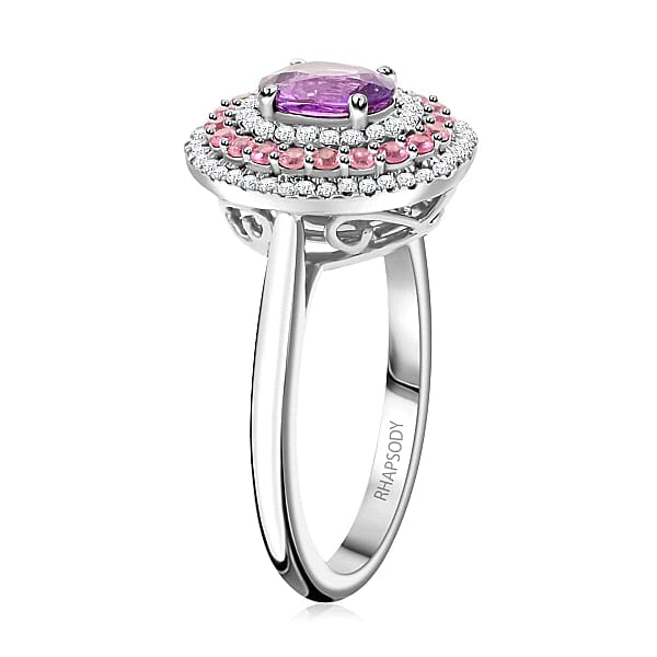Rhapsody AAAA Madagascar Purple Sapphire And Pink Spinel And E-F VS Diamond 1.60 Ctw Ring In 950 Platinum 8.60 Grams