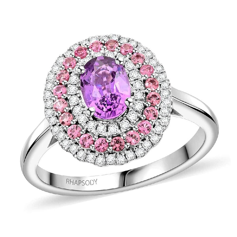 Rhapsody AAAA Madagascar Purple Sapphire and Pink Spinel and E-F VS Diamond 1.60 ctw Ring in 950 Platinum 8.60 Grams