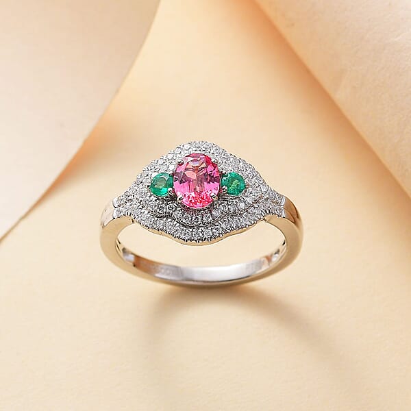 Rhapsody AAAA Mahenge Spinel Boyaca Colombian Emerald And E-F VS Diamond 1.20 Ctw Eternal Love Ring In 950 Platinum 6.50 Grams