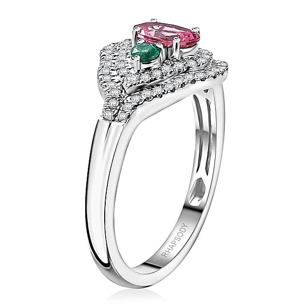 Rhapsody AAAA Mahenge Spinel Boyaca Colombian Emerald And E-F VS Diamond 1.20 Ctw Eternal Love Ring In 950 Platinum 6.50 Grams