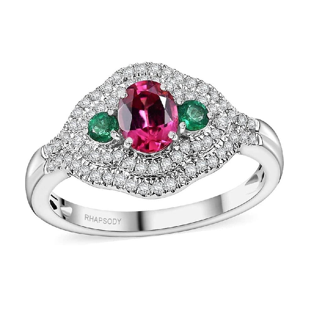 Rhapsody AAAA Mahenge Spinel Boyaca Colombian Emerald and E-F VS Diamond 1.20 ctw Eternal Love Ring in 950 Platinum 6.50 Grams