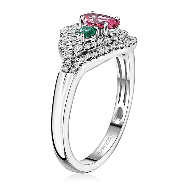 Rhapsody AAAA Mahenge Spinel Boyaca Colombian Emerald And E-F VS Diamond 1.20 Ctw Eternal Love Ring In 950 Platinum 6.50 Grams