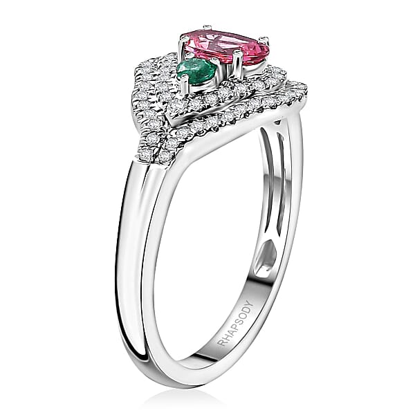 Rhapsody AAAA Mahenge Spinel Boyaca Colombian Emerald And E-F VS Diamond 1.20 Ctw Eternal Love Ring In 950 Platinum 6.50 Grams