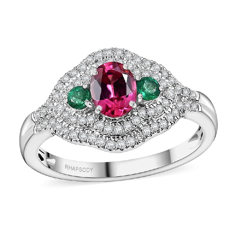 Rhapsody AAAA Mahenge Spinel Boyaca Colombian Emerald and E-F VS Diamond 1.20 ctw Eternal Love Ring in 950 Platinum 6.50 Grams