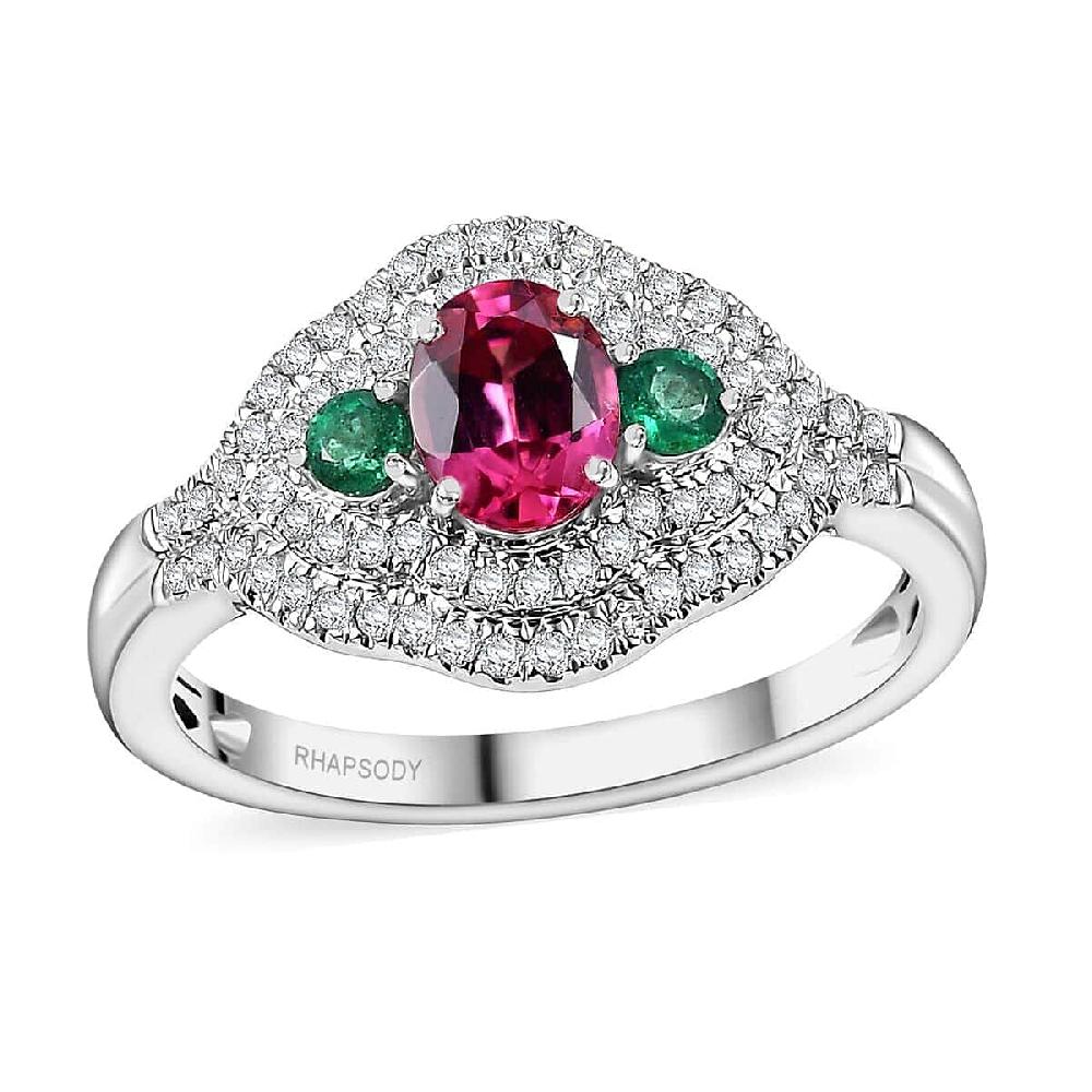 Rhapsody AAAA Mahenge Spinel Boyaca Colombian Emerald and E-F VS Diamond 1.20 ctw Eternal Love Ring in 950 Platinum 6.50 Grams