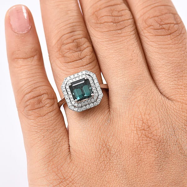 Rhapsody AAAA Monte Belo Indicolite And E-F VS Diamond 3.85 Ctw Ring In 950 Platinum 7.22 Grams