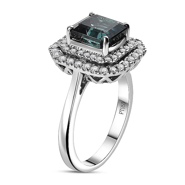 Rhapsody AAAA Monte Belo Indicolite And E-F VS Diamond 3.85 Ctw Ring In 950 Platinum 7.22 Grams