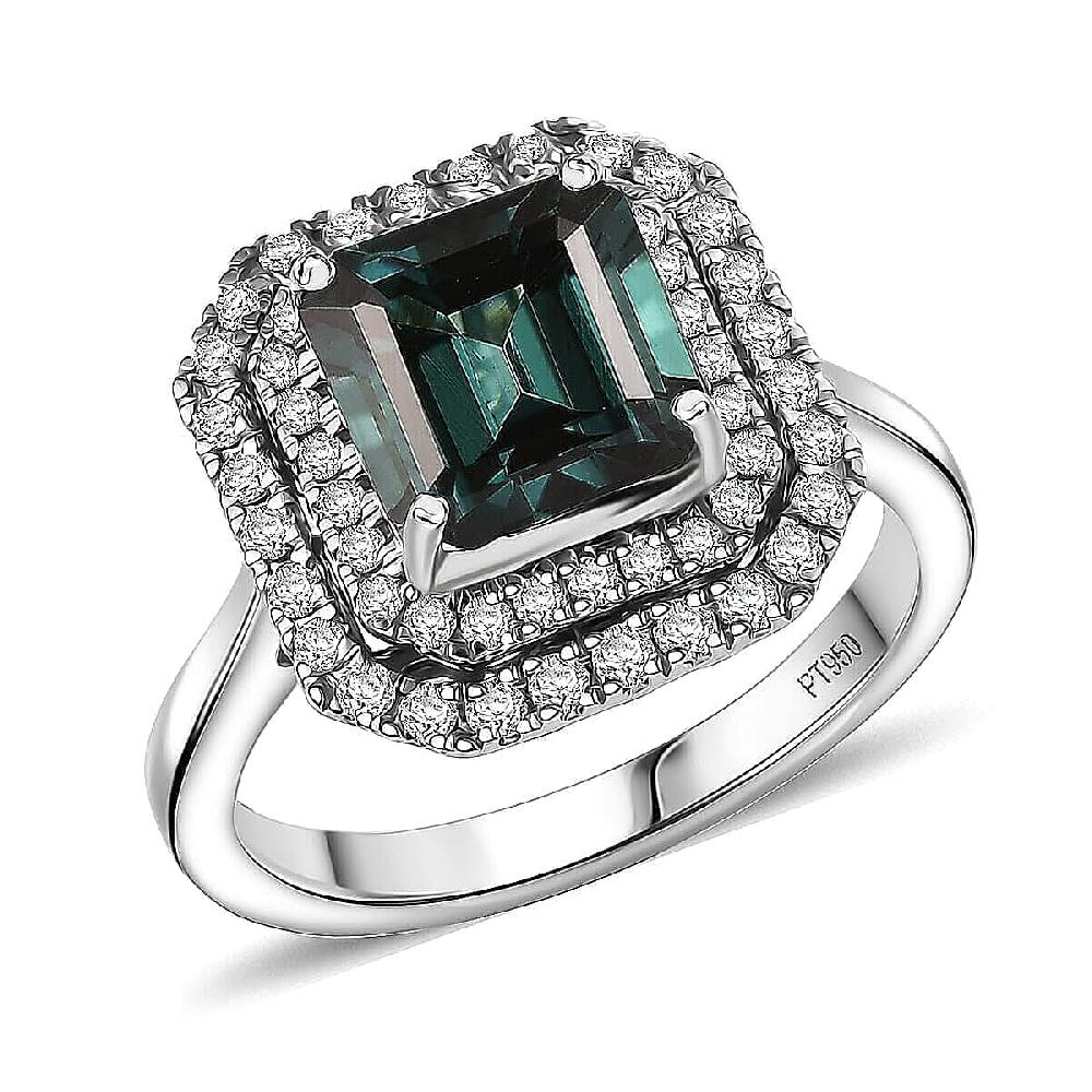Rhapsody AAAA Monte Belo Indicolite and E-F VS Diamond 3.85 ctw Ring in 950 Platinum 7.22 Grams