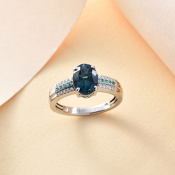 Rhapsody AAAA Monte Belo Indicolite Paraiba Tourmaline And E-F VS2 Diamond 2.75 Ctw Bridge Ring In 950 Platinum 5.30 Grams