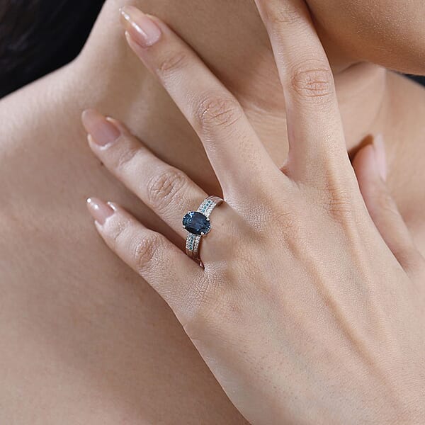 Rhapsody AAAA Monte Belo Indicolite Paraiba Tourmaline And E-F VS2 Diamond 2.75 Ctw Bridge Ring In 950 Platinum 5.30 Grams
