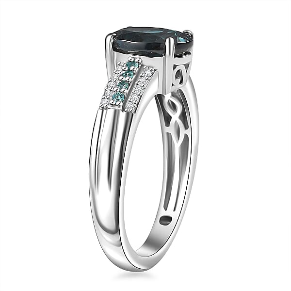Rhapsody AAAA Monte Belo Indicolite Paraiba Tourmaline And E-F VS2 Diamond 2.75 Ctw Bridge Ring In 950 Platinum 5.30 Grams
