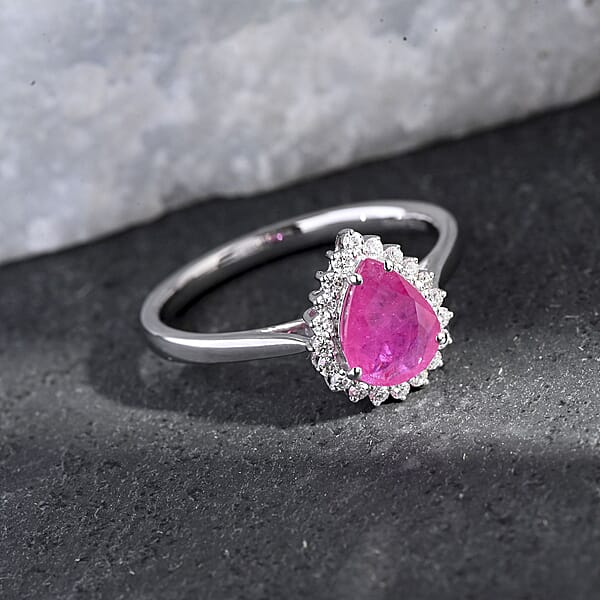Rhapsody AAAA Montepuez Ruby Diamond Halo Ring In 950 Platinum 2.05 Ctw