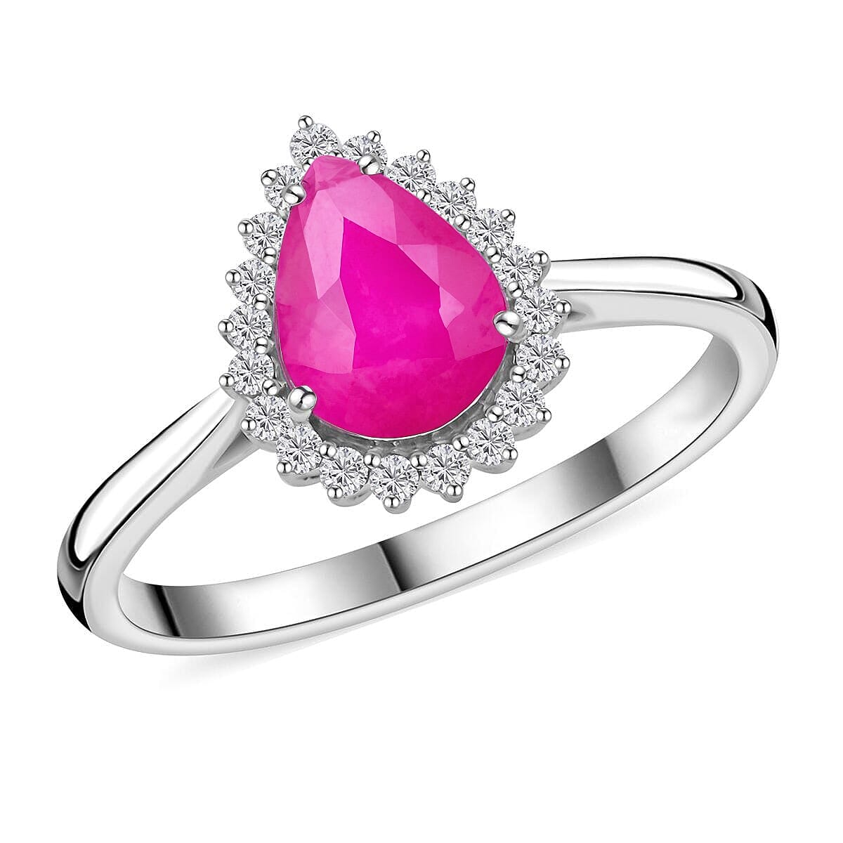 Rhapsody AAAA Montepuez Ruby Diamond Halo Ring in 950 Platinum 2.05 ctw