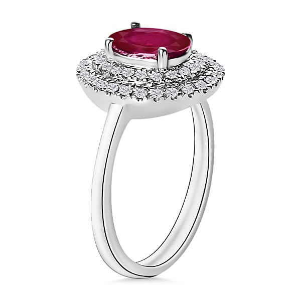 Rhapsody AAAA Mozambique Ruby And Diamond 1.85 Ctw E-F VS2 Double Halo Ring In 950 Platinum 4.50 Grams (Del. In 10-12 Days)