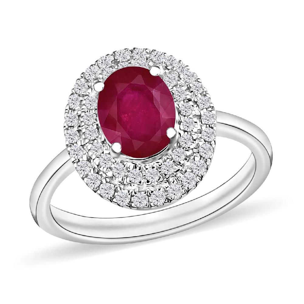 Rhapsody AAAA Mozambique Ruby and Diamond 1.85 ctw E-F VS2 Double Halo Ring in 950 Platinum 4.50 Grams (Del. in 10-12 Days)