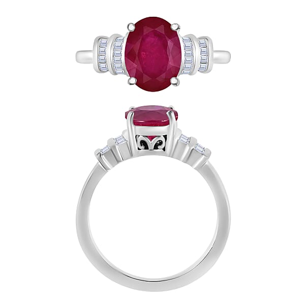 Rhapsody AAAA Mozambique Ruby And E-F VS2 Diamond 2.70 Ctw Ring In 950 Platinum 5.25 Grams