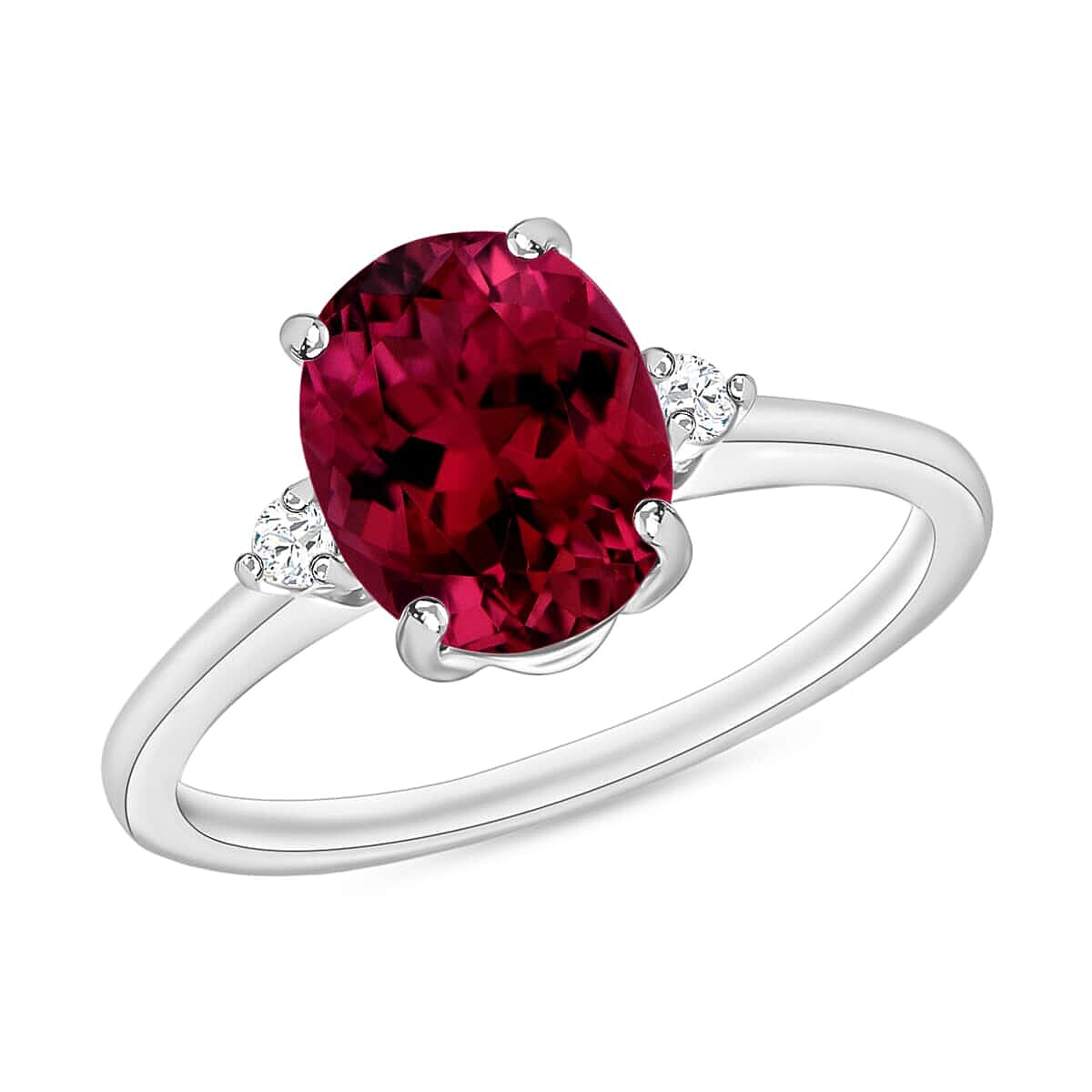 Rhapsody AAAA Ouro Fino Rubellite and E-F VS Diamond 2.50 ctw Ring in 950 Platinum 5.50 Grams (Del. in 10-12 Days)