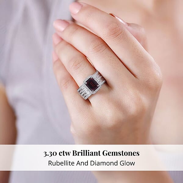 Rhapsody AAAA Ouro Fino Rubellite And E-F VS2 Diamond 3.30 Ctw Ring In 950 Platinum 10.70 Grams