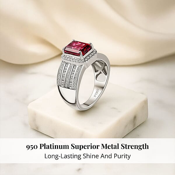 Rhapsody AAAA Ouro Fino Rubellite And E-F VS2 Diamond 3.30 Ctw Ring In 950 Platinum 10.70 Grams