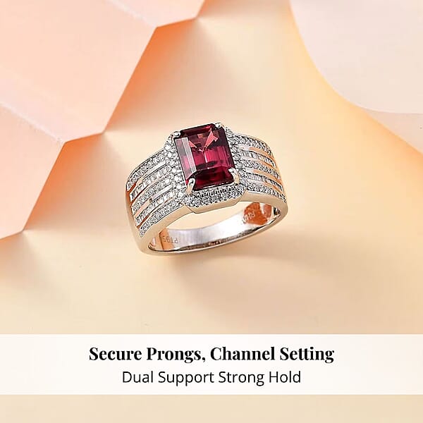Rhapsody AAAA Ouro Fino Rubellite And E-F VS2 Diamond 3.30 Ctw Ring In 950 Platinum 10.70 Grams