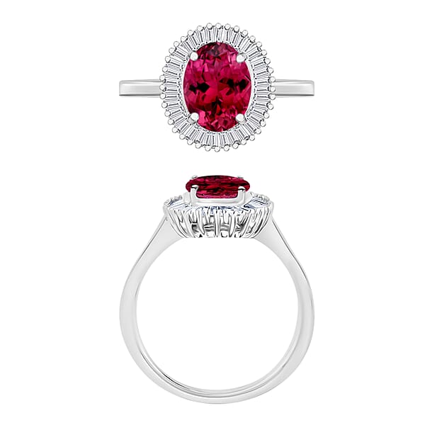 Rhapsody AAAA Ouro Fino Rubellite And E-F VS2 Diamond 1.60 Ctw Ring In 950 Platinum (Del. In 10-12 Days)