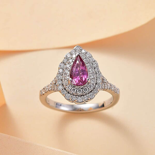 Rhapsody AAAA Padparadscha Sapphire And E-F VS2 Diamond 1.60 Ctw Ring In 950 Platinum 6.30 Grams