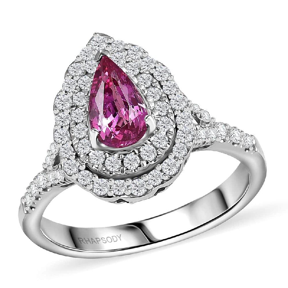 Rhapsody AAAA Padparadscha Sapphire and E-F VS2 Diamond 1.60 ctw Ring in 950 Platinum 6.30 Grams