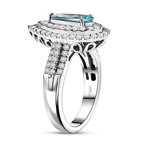 Rhapsody AAAA Paraiba Tourmaline And E-F VS Diamond 1.68 Ctw Ring In 950 Platinum 9.65 Grams With Free Paraiba Book