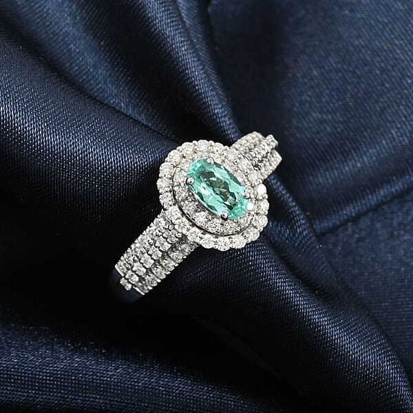 Rhapsody AAAA Paraiba Tourmaline And E-F VS Diamond 1.49 Ctw Ring In 950 Platinum 7.85 Grams With Free Paraiba Book