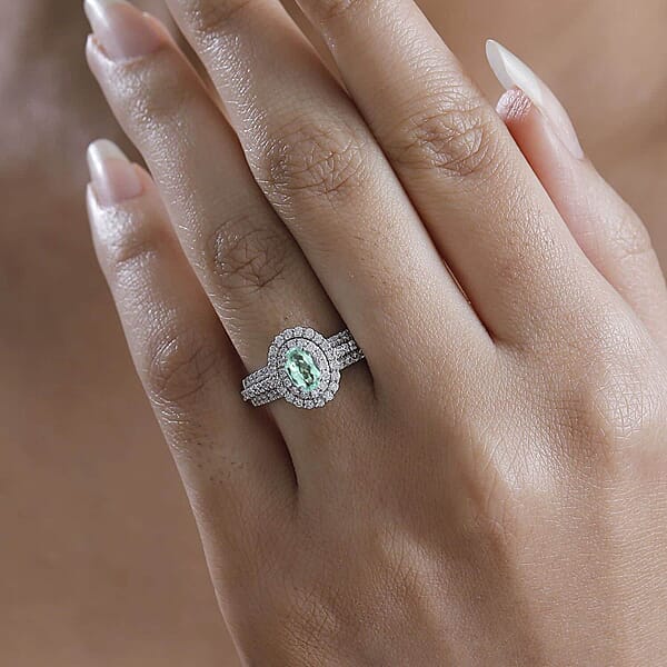 Rhapsody AAAA Paraiba Tourmaline And E-F VS Diamond 1.49 Ctw Ring In 950 Platinum 7.85 Grams With Free Paraiba Book
