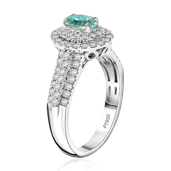 Rhapsody AAAA Paraiba Tourmaline And E-F VS Diamond 1.49 Ctw Ring In 950 Platinum 7.85 Grams With Free Paraiba Book