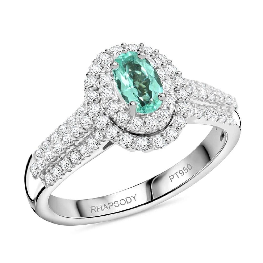 Rhapsody AAAA Paraiba Tourmaline and E-F VS Diamond 1.49 ctw Ring in 950 Platinum 7.85 Grams with Free Paraiba Book